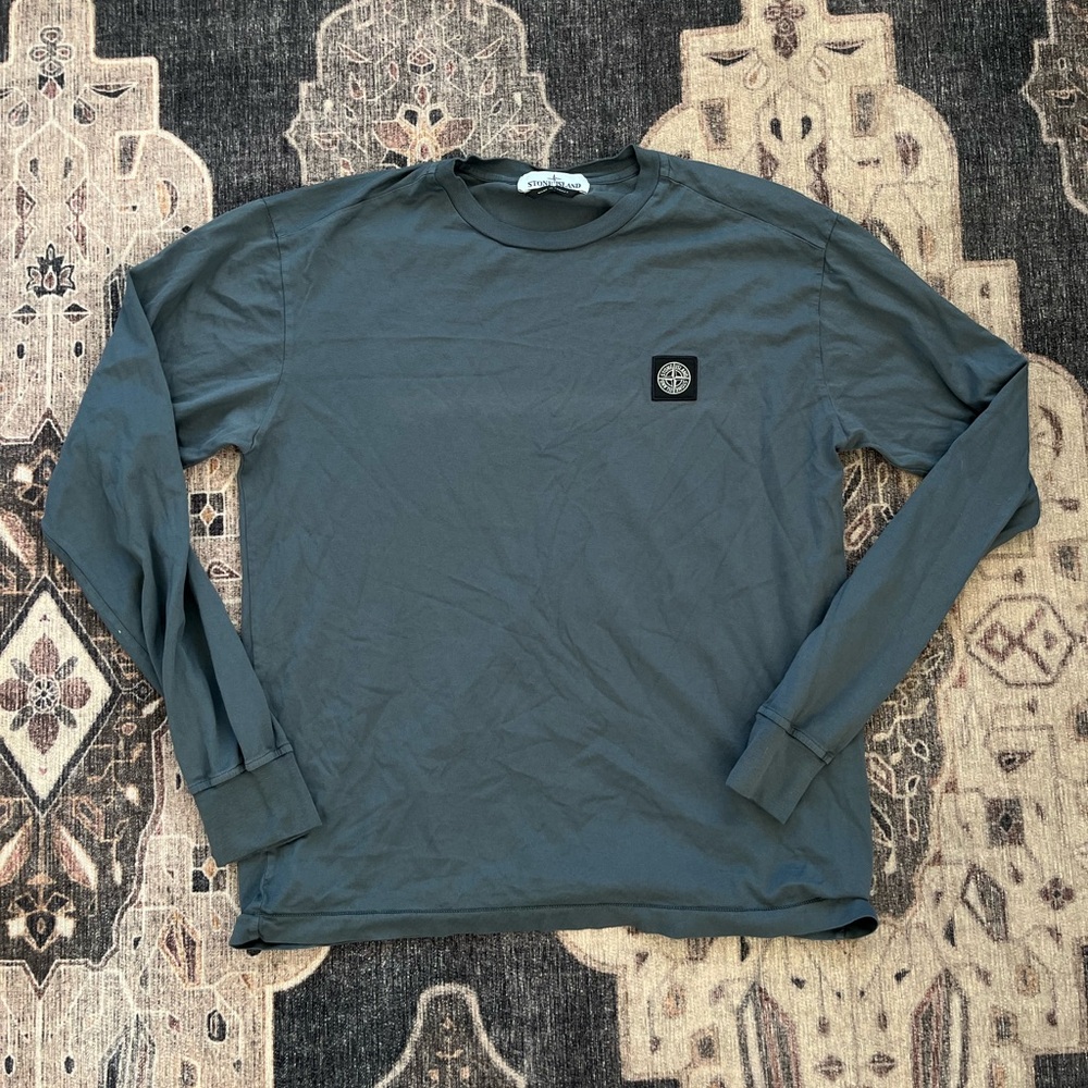 Stone Island Gray Long Sleeve Tee with Logo